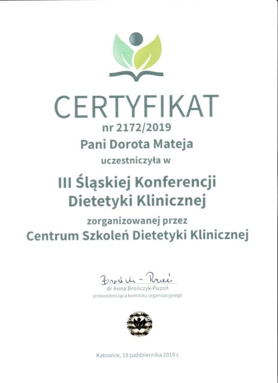 Śląska Konferencja Dietetyki Klinicznej, Centrum Szkoleń Dietetyki Klinicznej, 2019